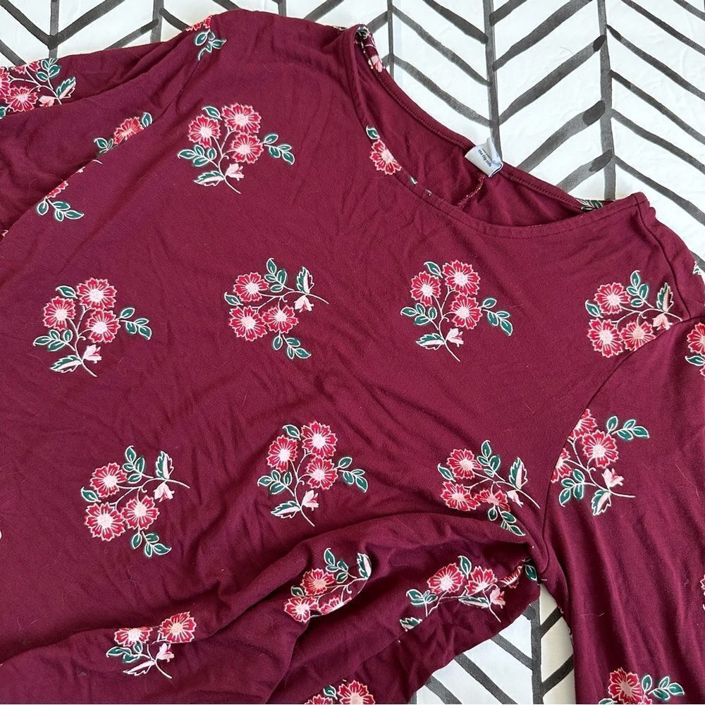 Old Navy Long Sleeve Maroon Floral Shift Dress